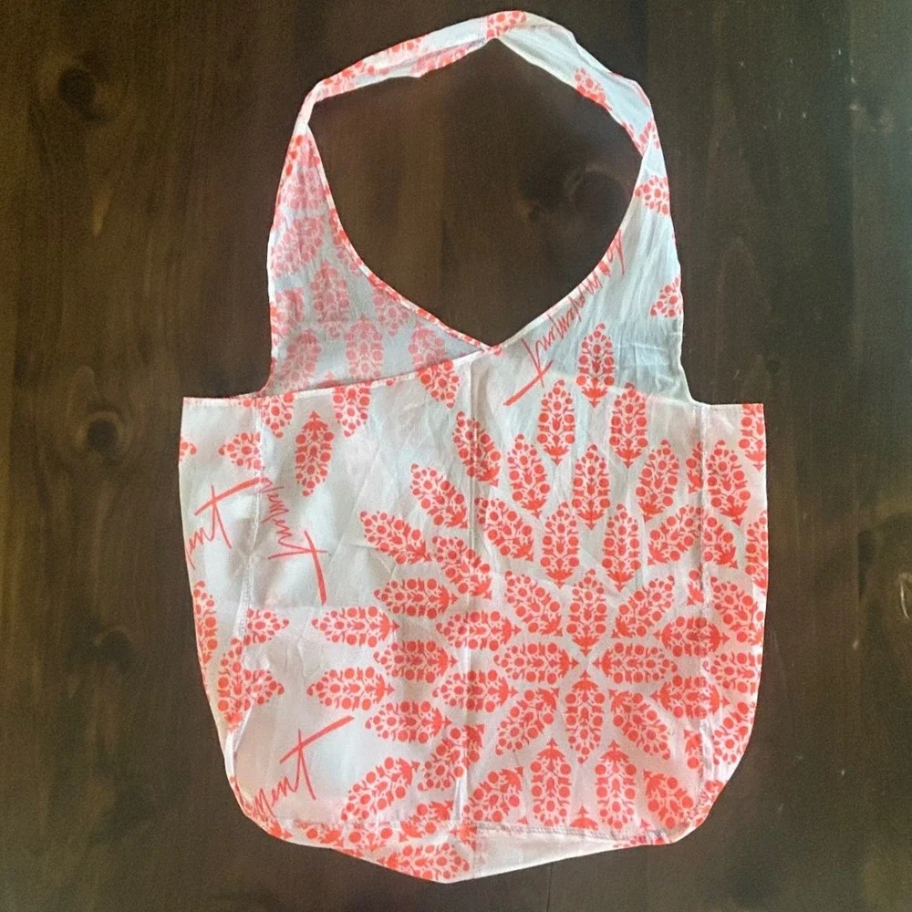 Free People Movement Tote Bag White Coral Floral Block Print Logo Sustainable